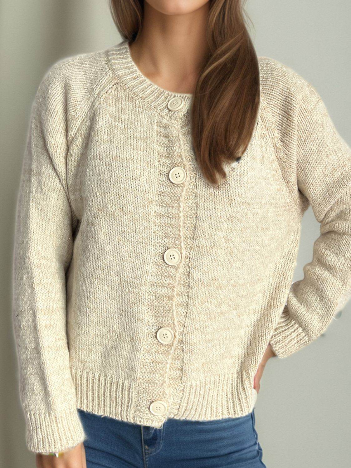 Heathered Button Down Long Sleeve Cardigan - Delanoir