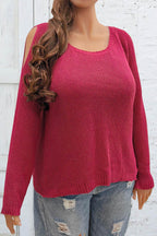 Plus Size Cold Shoulder Round Neck Sweater - Delanoir