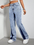 Contrast Bootcut Jeans with Pockets - Delanoir