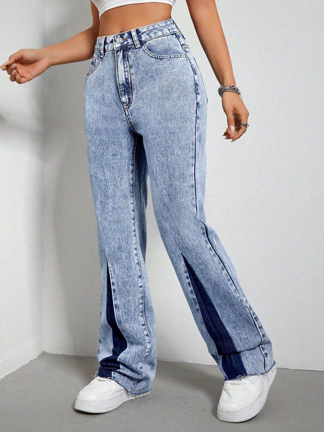 Contrast Bootcut Jeans with Pockets - Delanoir