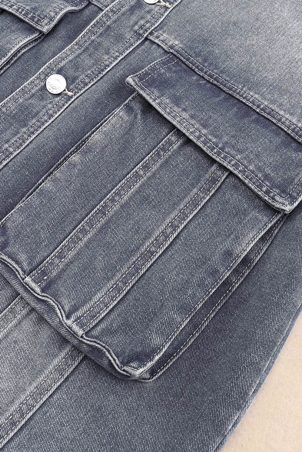 Collared Neck Button Up Denim Jacket - Delanoir