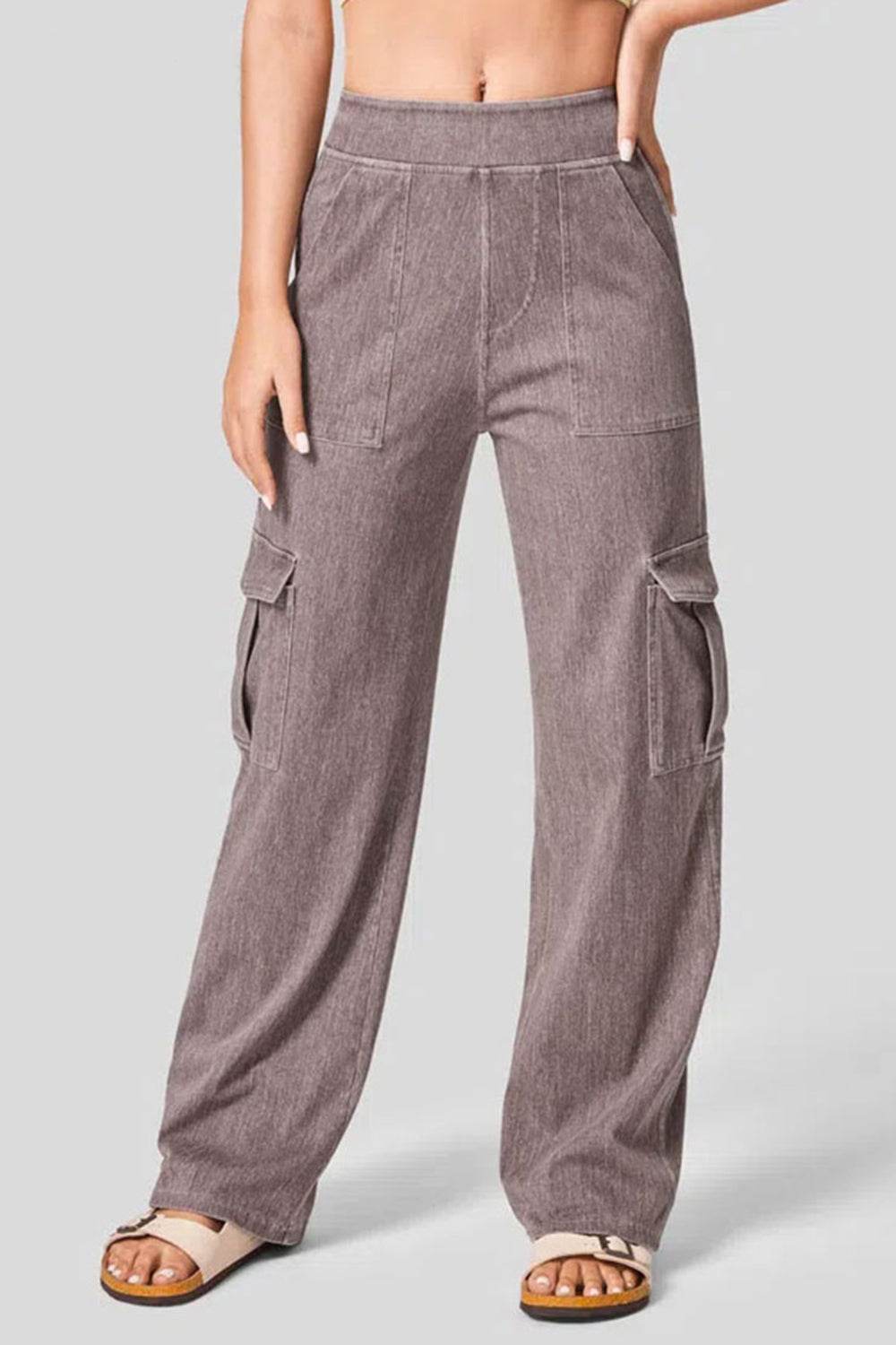 High Waist Straight Leg Cargo Jeans - Delanoir