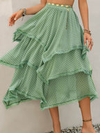 Lace Detail Layered Printed Skirt - Delanoir