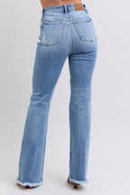 Judy Blue Full Size Raw Hem High Rise Bootcut Jeans - Delanoir