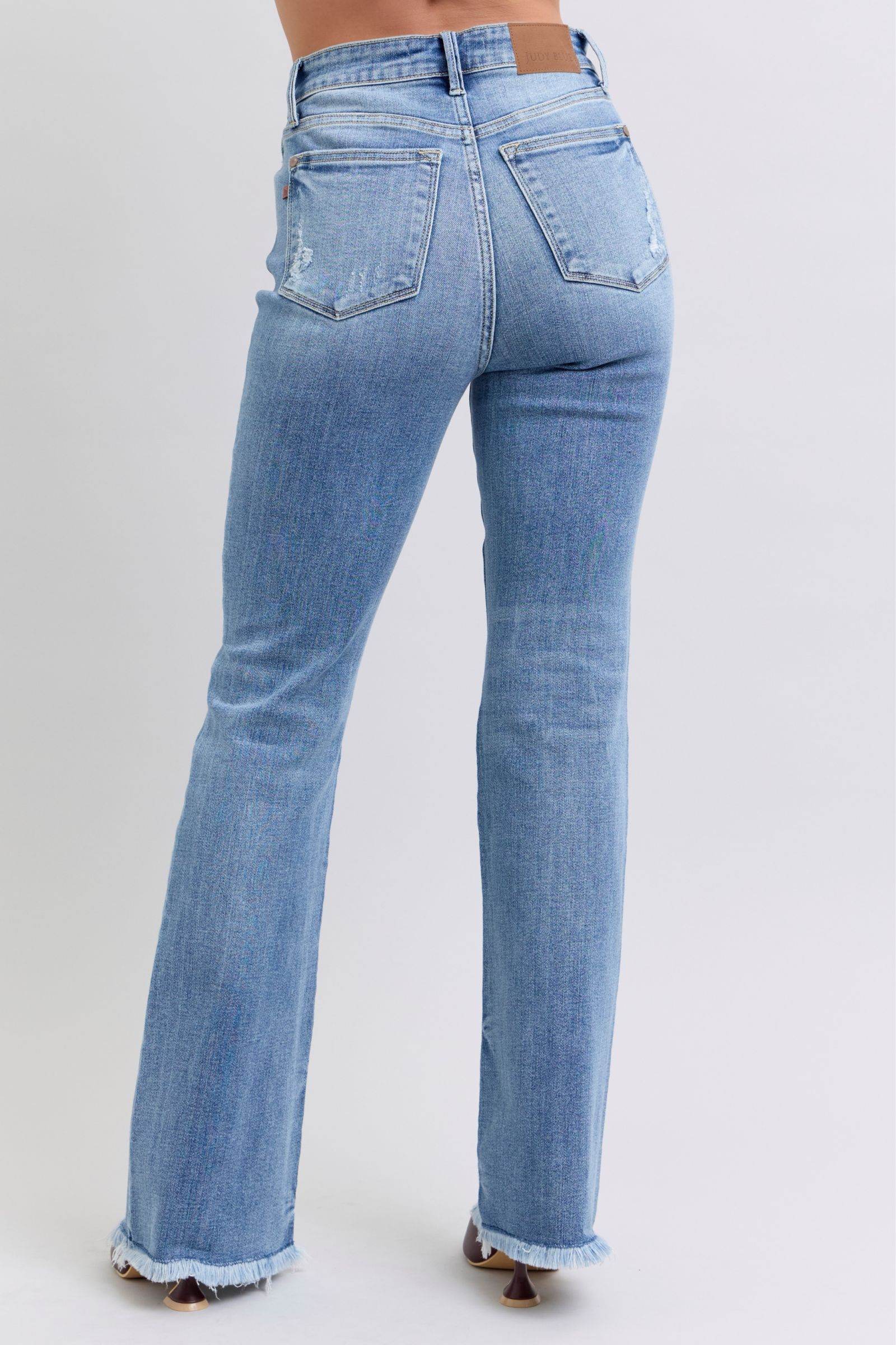 Judy Blue Full Size Raw Hem High Rise Bootcut Jeans - Delanoir