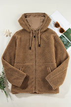 Drawstring Fleece Zip Up Hooded Jacket - Delanoir