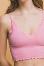 Love Tree Seamless Lace Detail Cropped Cami - Delanoir