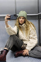 VERY J Fuzzy Fleece Half Zip Cable Pattern Sweatshirt - Delanoir