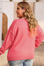 Plus Size V-Neck Dropped Shoulder Sweater - Delanoir