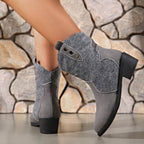 Suede Point Toe Block Heel Boots - Delanoir