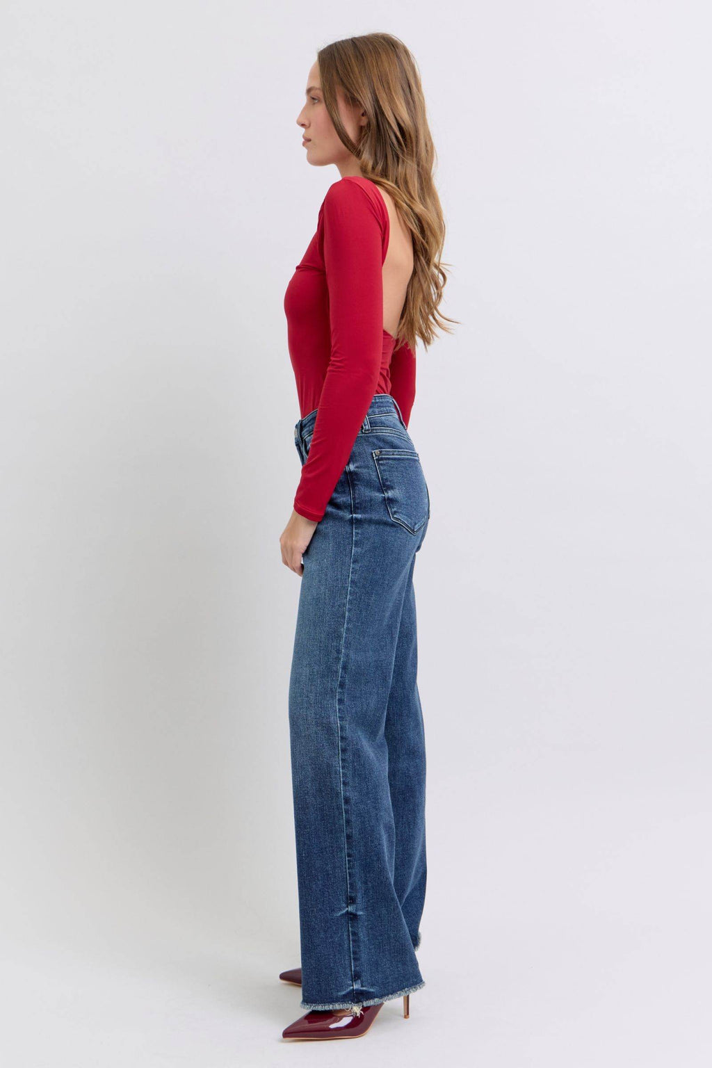 Judy Blue Full Size Raw Hem Mid Rise Jeans - Delanoir