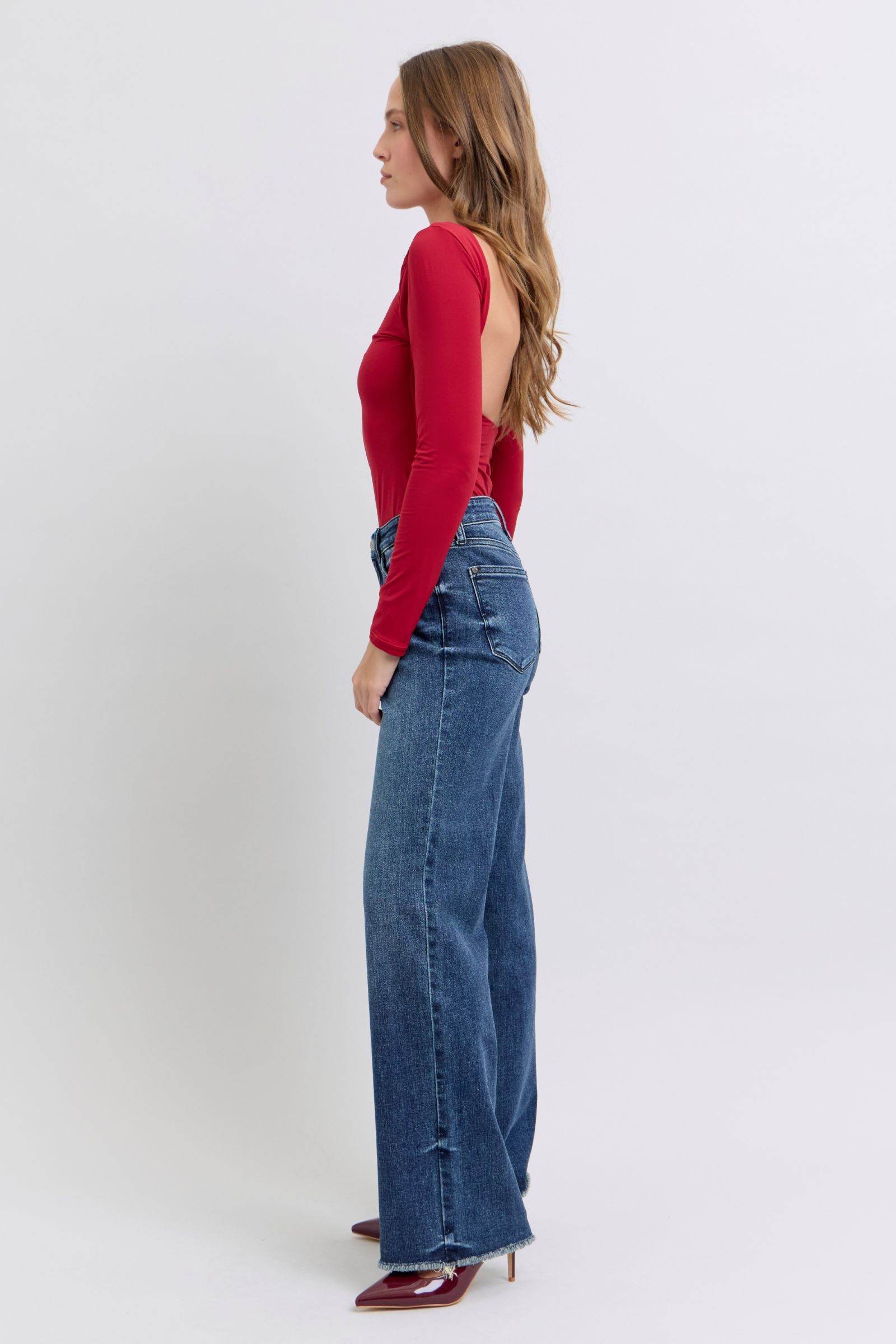 Judy Blue Full Size Raw Hem Mid Rise Jeans - Delanoir