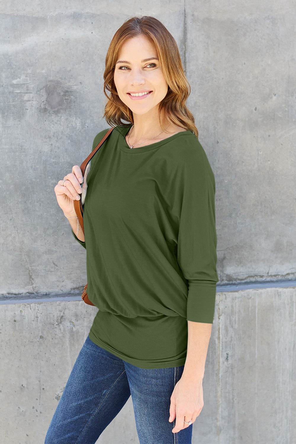 Basic Bae Full Size Round Neck Batwing Sleeve Top - Delanoir