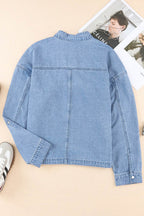 Drawstring Snap Down Denim Jacket with Chest Pockets - Delanoir