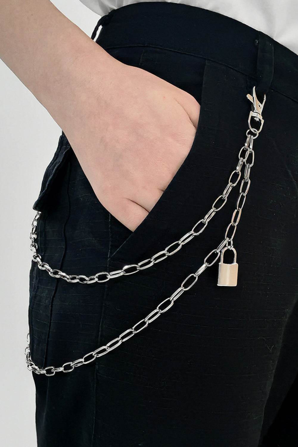 Double Layered Iron Chain Belt with Lock Charm - Delanoir
