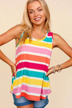 Haptics Round Neck Striped Knit Tank - Delanoir