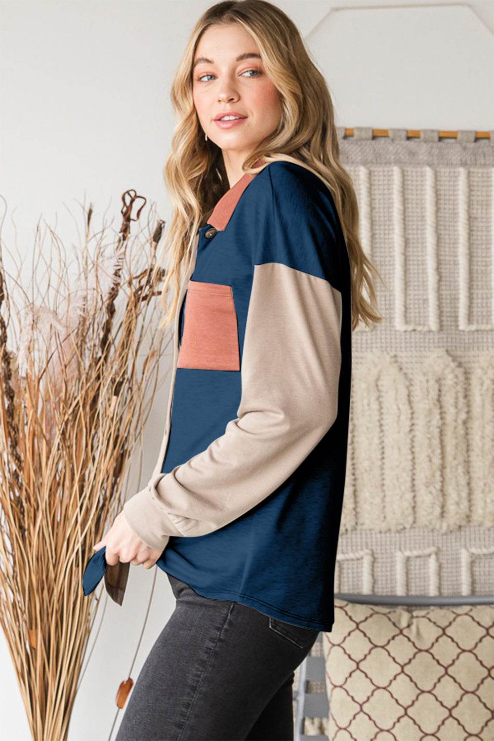 Heimish Full Size Color Block Button Down Shirt - Delanoir