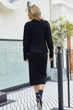 Mixed Knit V-Neck Cardigan and Knit Skirt Set - Delanoir