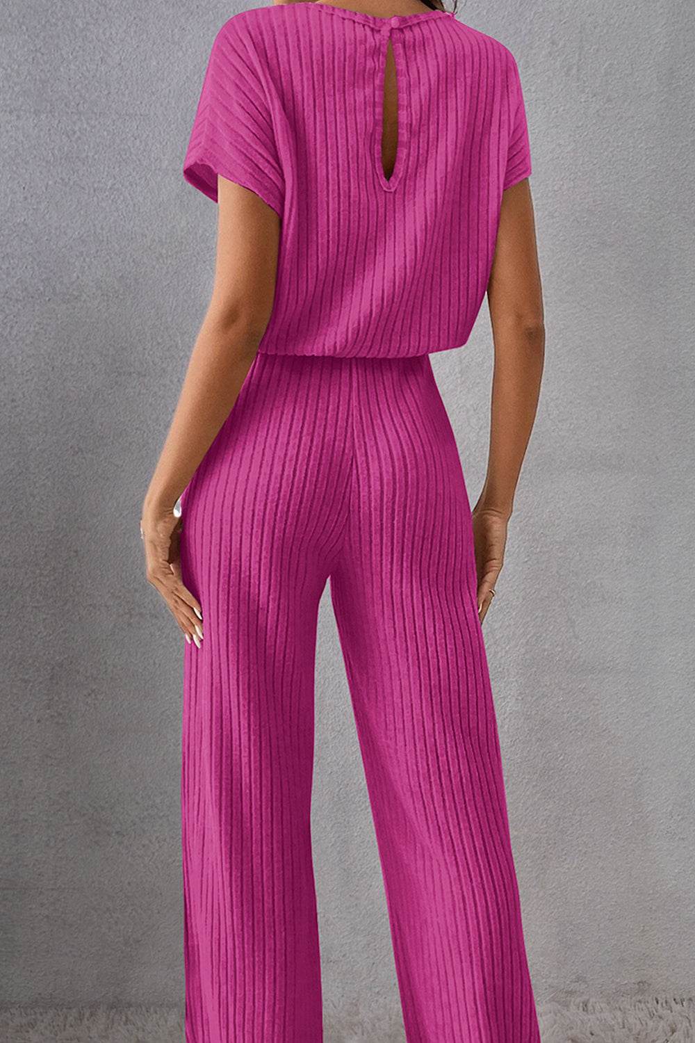 Round Neck Short Sleeve Jumpsuit - Delanoir