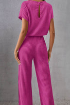 Round Neck Short Sleeve Jumpsuit - Delanoir