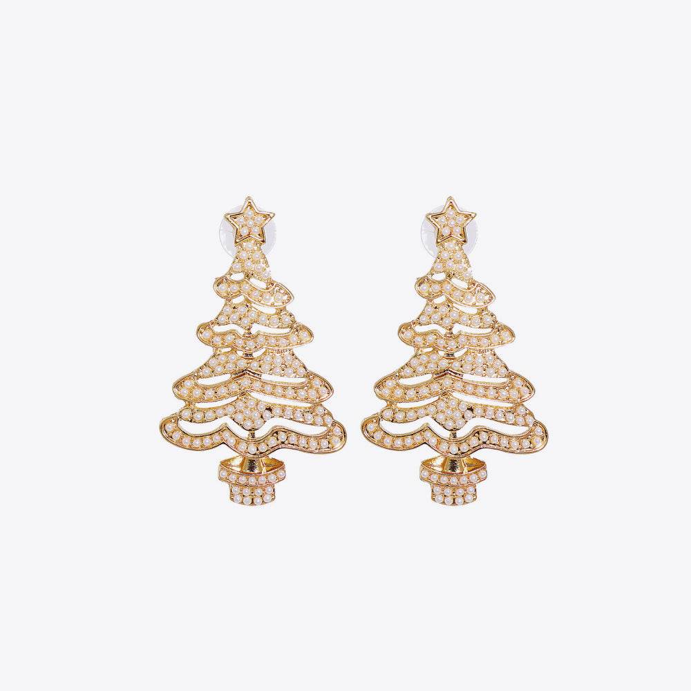 Rhinestone Alloy Christmas Tree Earrings - Delanoir