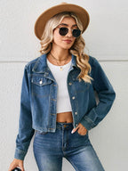 Button Up Long Sleeve Denim Jacket - Delanoir