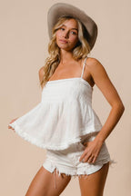 BiBi Fringed Hem Smocked Cami - Delanoir
