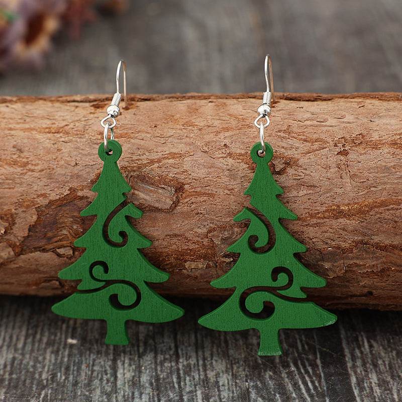 Christmas Tree Wooden Earrings - Delanoir