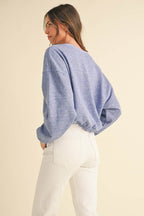 Mable Round Neck Letter Embroidery Crop Sweatshirt - Delanoir