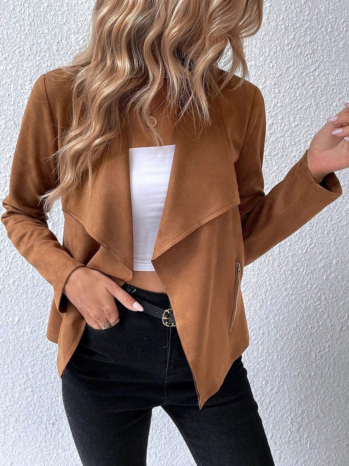 Collared Neck Long Sleeve Jacket - Delanoir