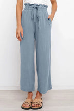 Drawstring Paperbag Waist Wide Leg Pants - Delanoir