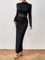 Honey Slit Mock Neck Long Sleeve Maxi Dress - Delanoir