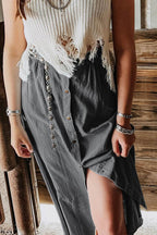 Snap Down High Waist Denim Skirt - Delanoir