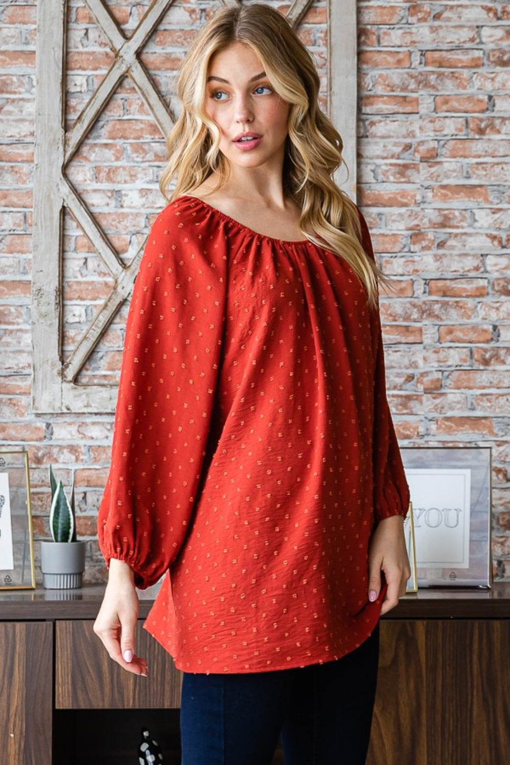 Heimish Full Size Swiss Dot Off Shoulder Top - Delanoir
