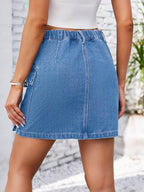 Pocketed Buttoned Denim Skirt - Delanoir
