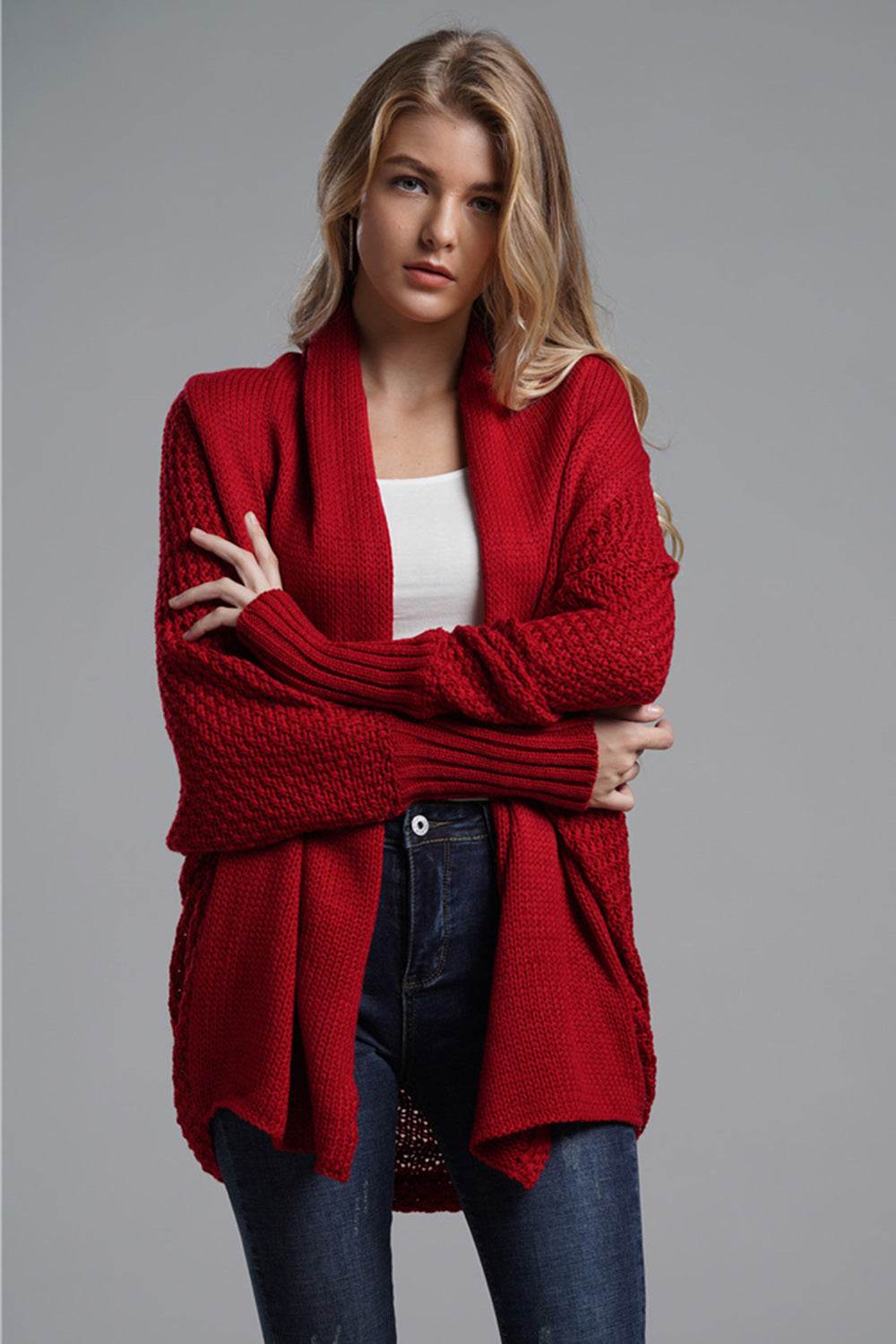 Open Front Batwing Sleeve Cardigan - Delanoir