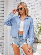 Button Up Long Sleeve Denim Jacket with Breast Pockets - Delanoir