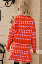 Geometric Dropped Shoulder Cardigan and Knit Skirt Set - Delanoir