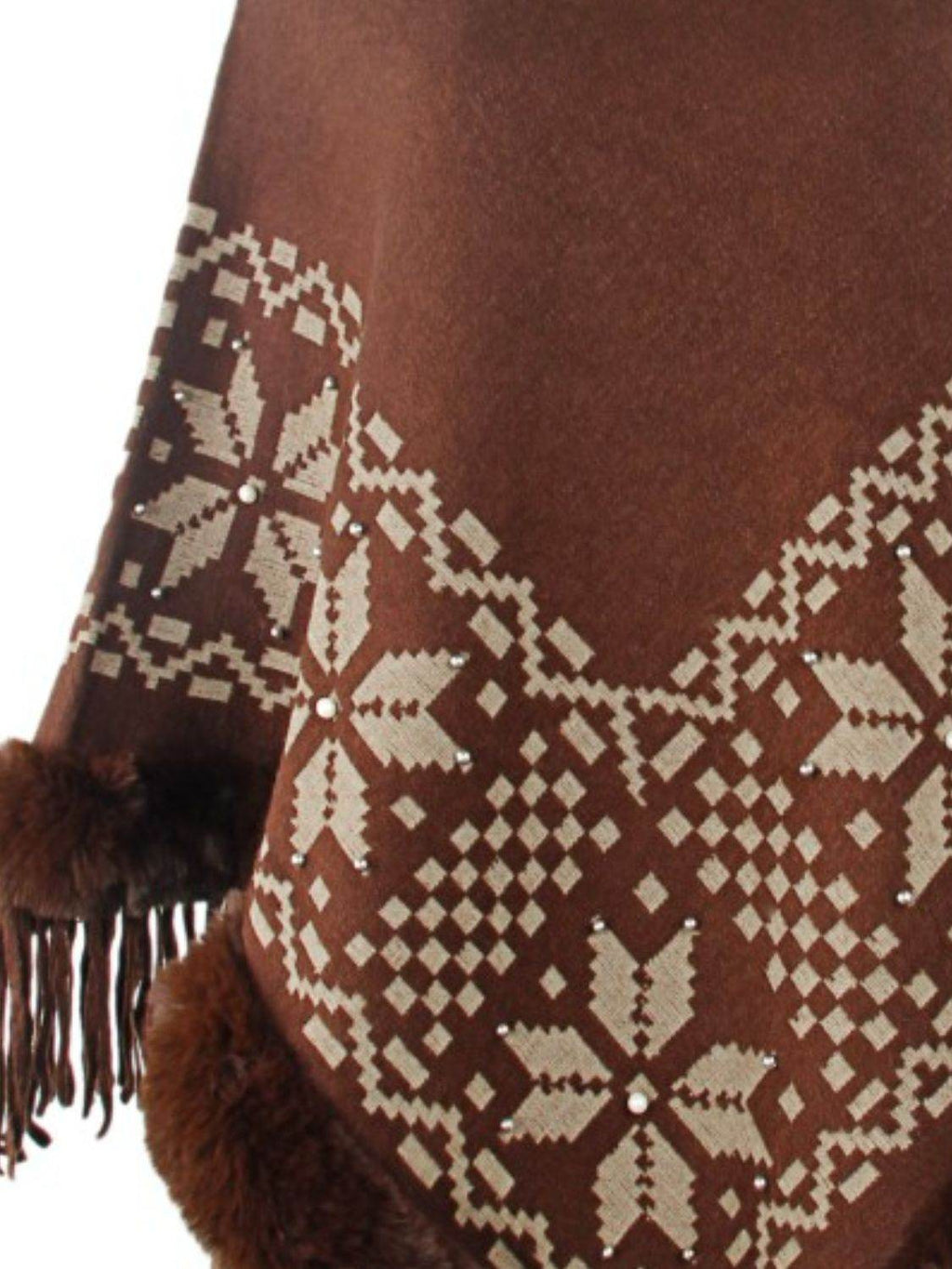 Fringe Geometric Cape Sleeve Poncho - Delanoir