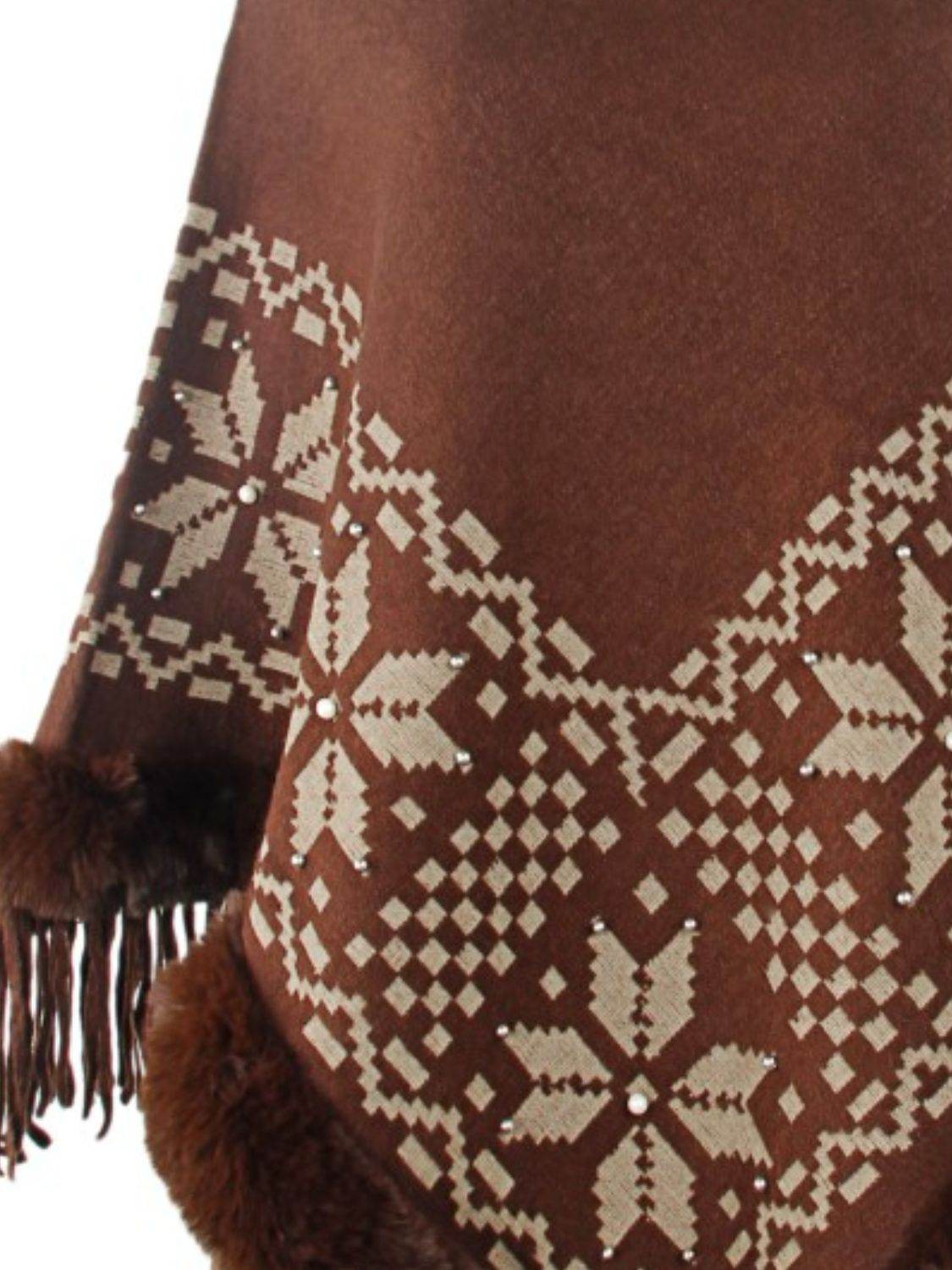Fringe Geometric Cape Sleeve Poncho - Delanoir
