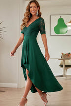 Lace Cutout V-Neck Short Sleeve Dress - Delanoir