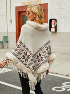 Fringe Geometric Cape Sleeve Poncho - Delanoir