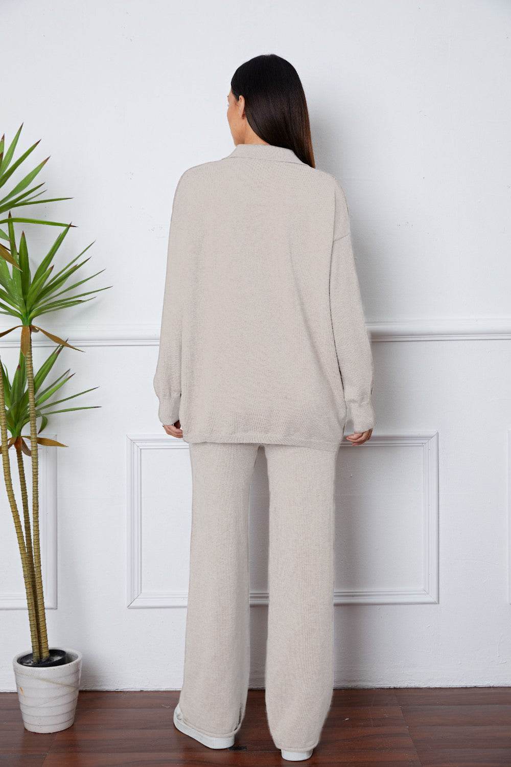 Dropped Shoulder Sweater and Long Pants Set - Delanoir