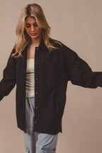 BiBi Button Up Washed Jacket with Pockets - Delanoir