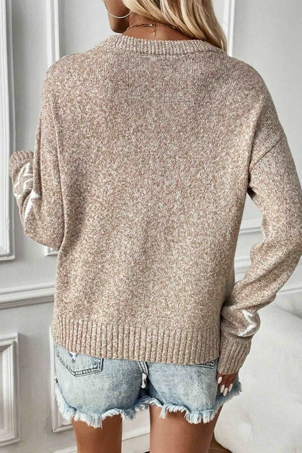 Star Round Neck Dropped Shoulder Sweater - Delanoir