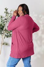 Basic Bae Full Size Ribbed Open Front Cardigan with Pockets - Delanoir