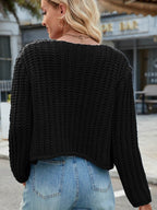 Round Neck Button Up Cardigan with Pockets - Delanoir