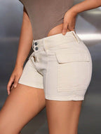 Mid-Rise Waist Denim Shorts with Pockets - Delanoir