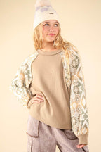 VERY J Printed Long Sleeve Round Neck Knit Top - Delanoir