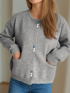 Button Down Long Sleeve Cardigan with Pockets - Delanoir